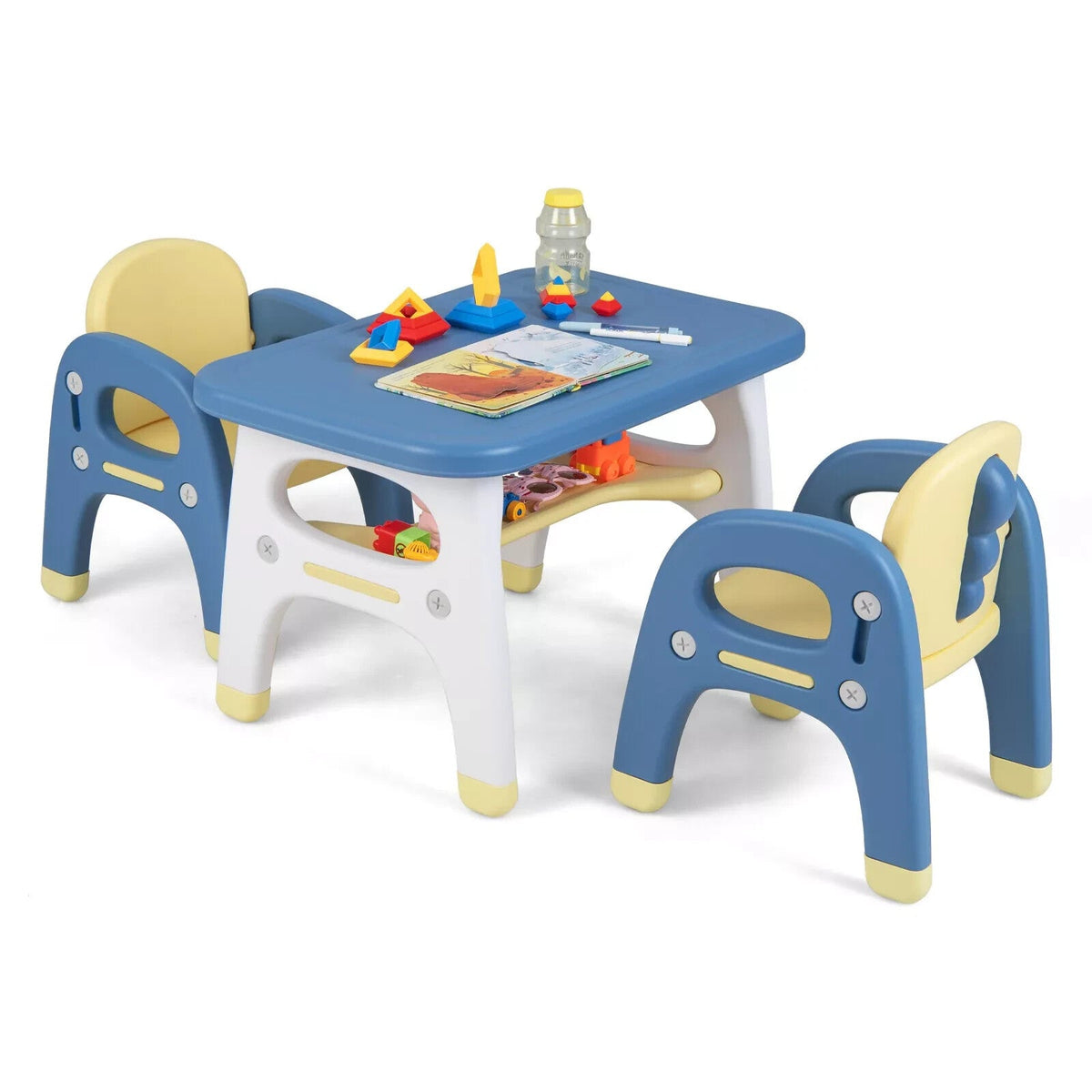 Kids Table and Chairs Set 3-PieceChild Activity Play Study Desk w/Storage Shelf