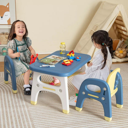 Kids Table and Chairs Set 3-PieceChild Activity Play Study Desk w/Storage Shelf