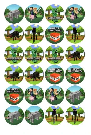 Un-Cut 24 MINECRAFT Cupcake Toppers, cake Icing sheets, cake toppers