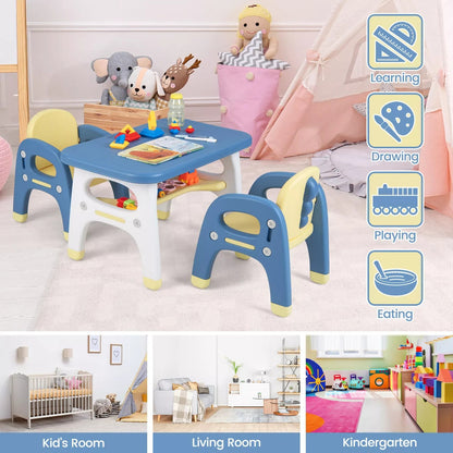 Kids Table and Chairs Set 3-PieceChild Activity Play Study Desk w/Storage Shelf
