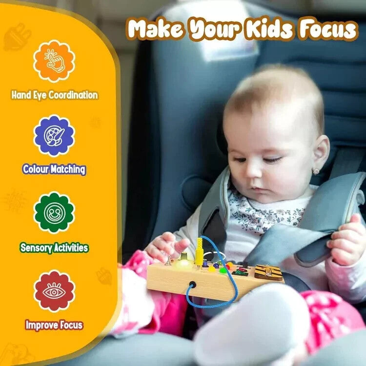 Montessori Busy Board w/ LED Light Switch Wooden Board Sensory Toys for Toddlers