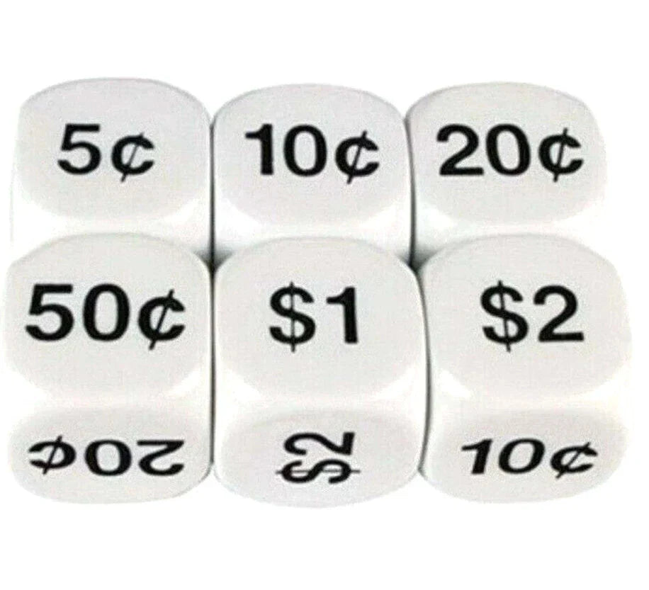 Money Coins Educational Dice Set - Jumbo Size 22mm Pack of 4 School Education