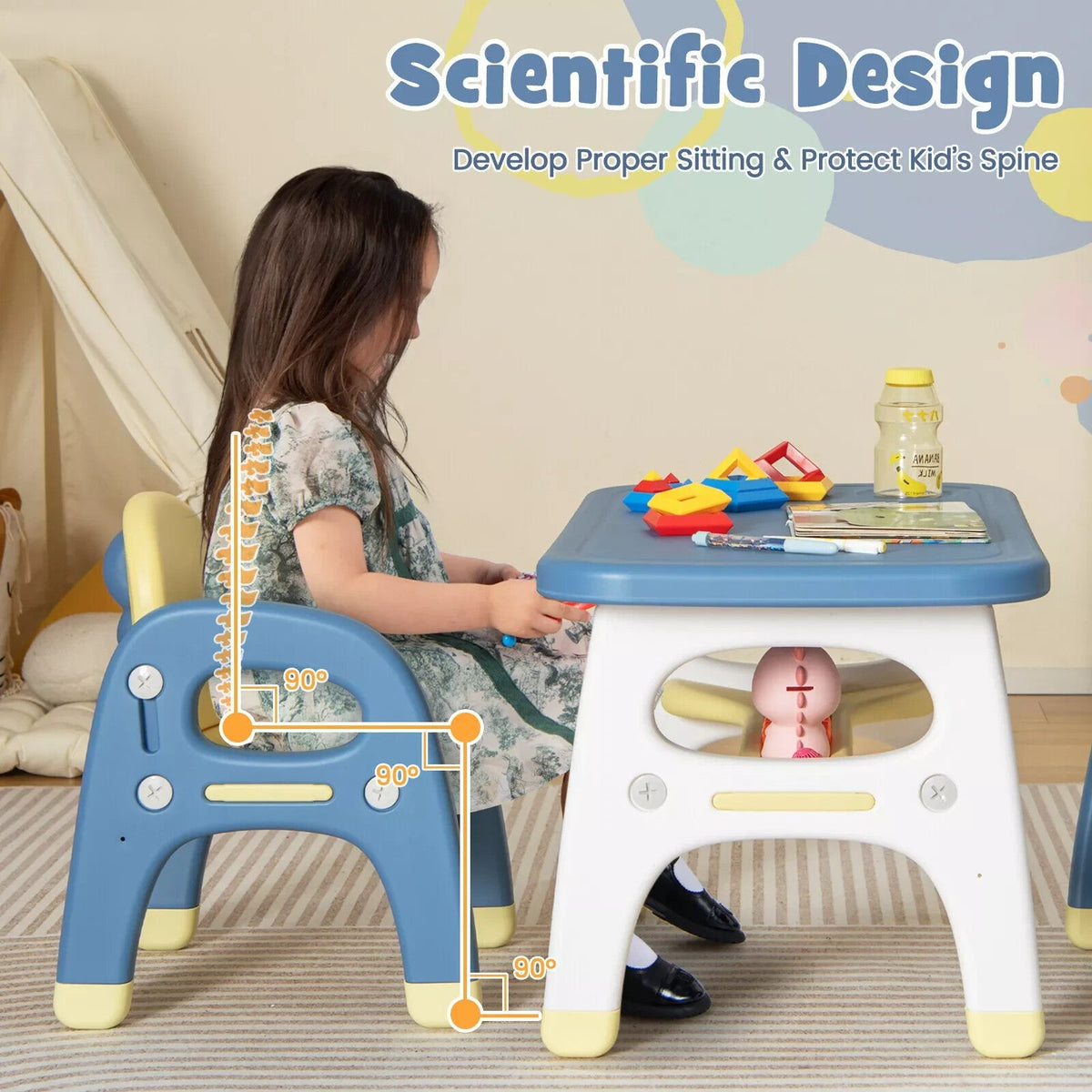 Kids Table and Chairs Set 3-PieceChild Activity Play Study Desk w/Storage Shelf