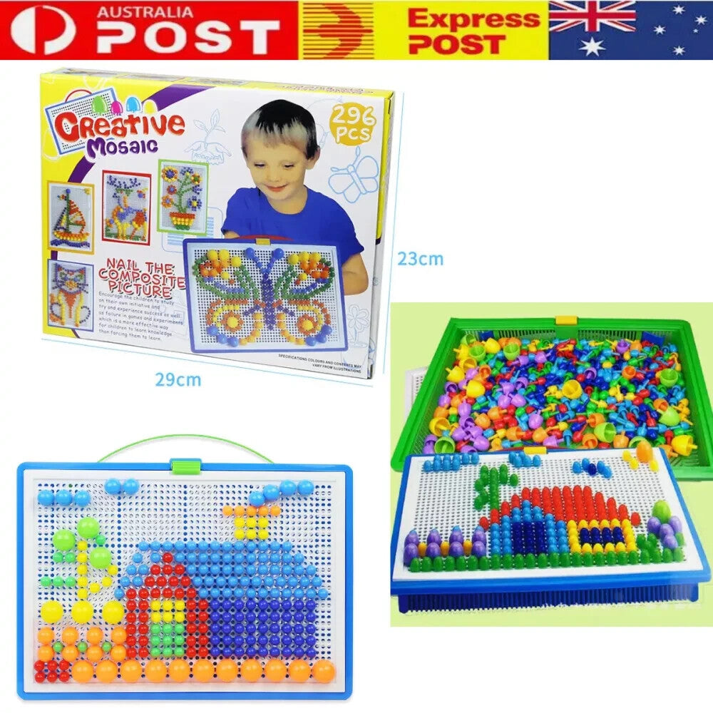 Kids Creative Children Puzzle Pegs Board 296 Educational Learning Toys DIY Gift