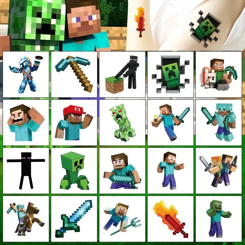 20 Pieces Minecraft Temporary Tattoo Sticker Kids Party Supplies Lolly Bag Favor