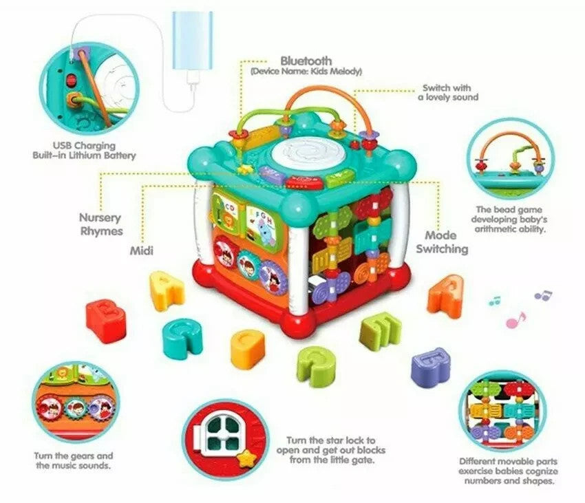 Bluetooth 6 in 1 Activity Cube Study Music Box Bead Game Baby Baby Education Toy