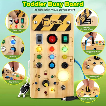 Montessori Busy Board w/ LED Light Switch Wooden Board Sensory Toys for Toddlers