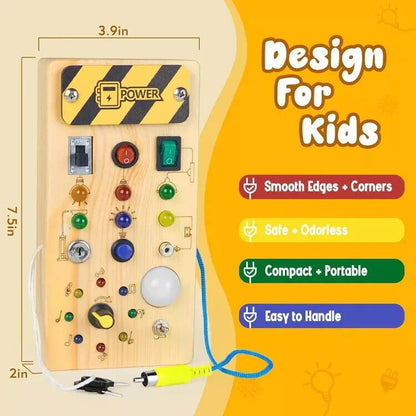 Montessori Busy Board w/ LED Light Switch Wooden Board Sensory Toys for Toddlers