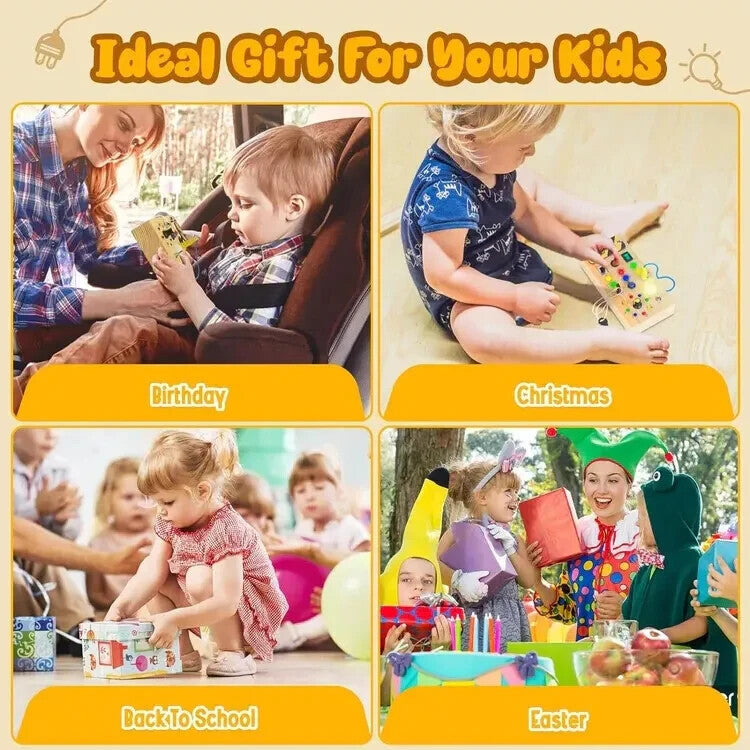 Montessori Busy Board w/ LED Light Switch Wooden Board Sensory Toys for Toddlers